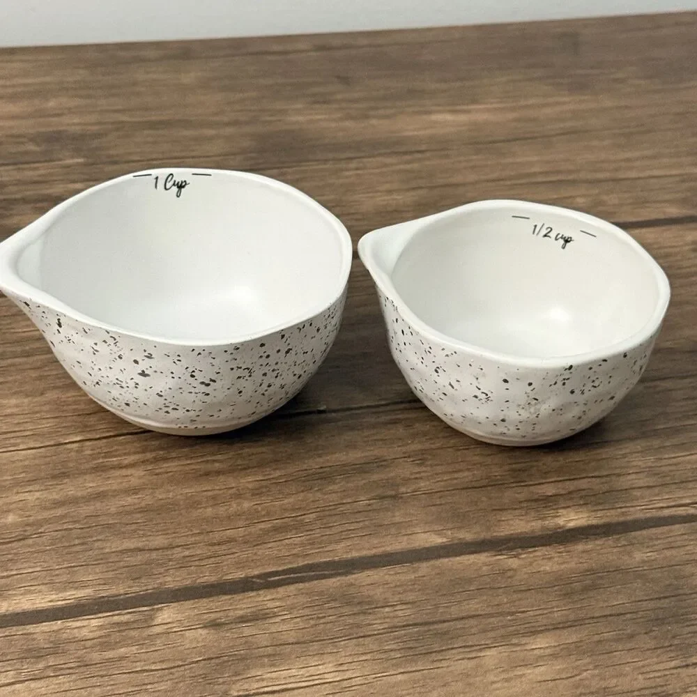 Set Of 2 Ceramic Nesting Mixing Bowls With Pour Spouts | 1 Cup & 1/2 Cup|
